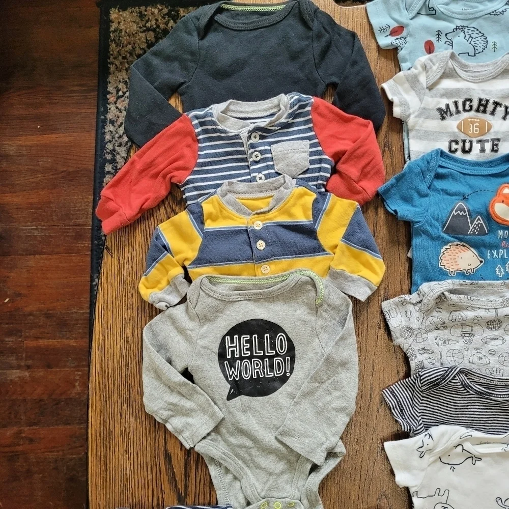 Bundle/Lot of 14 Tops, Bottoms, and Pj's Size Boys Newborn